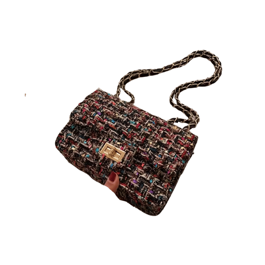 Tweed ladies handbag with lock closure