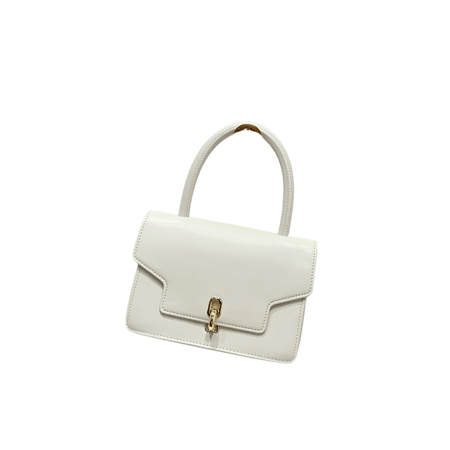 White patent PU ladies handbag with lock closure