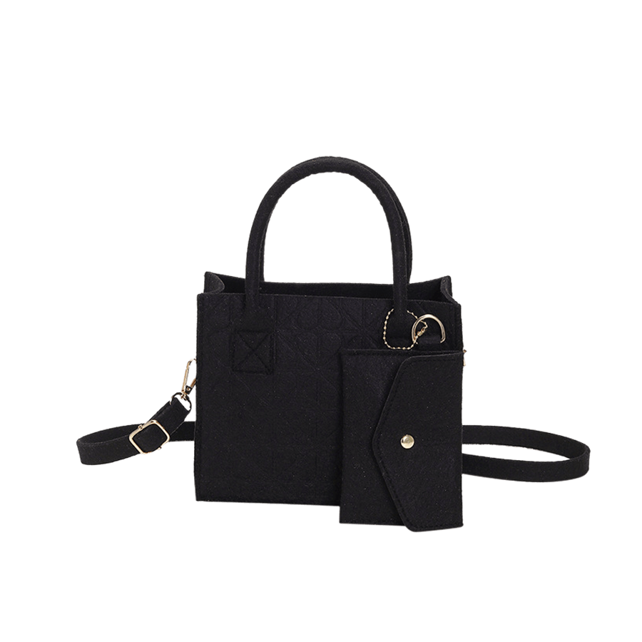 Black embossed ladies handbag sets with detachable small bag