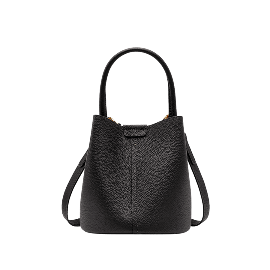 Black splicing PU ladies bucket bag with magnetic snap closure