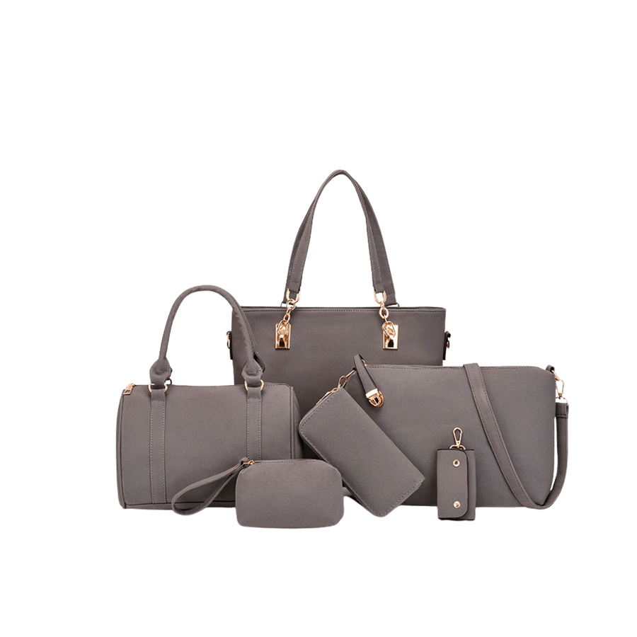 Grey ladies handbag sets with metal tab of handle and contrast edge painting