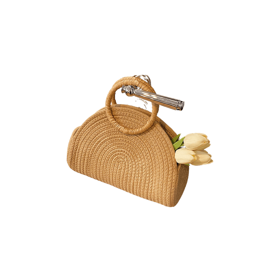 Beige straw ladies handbag with straw handle