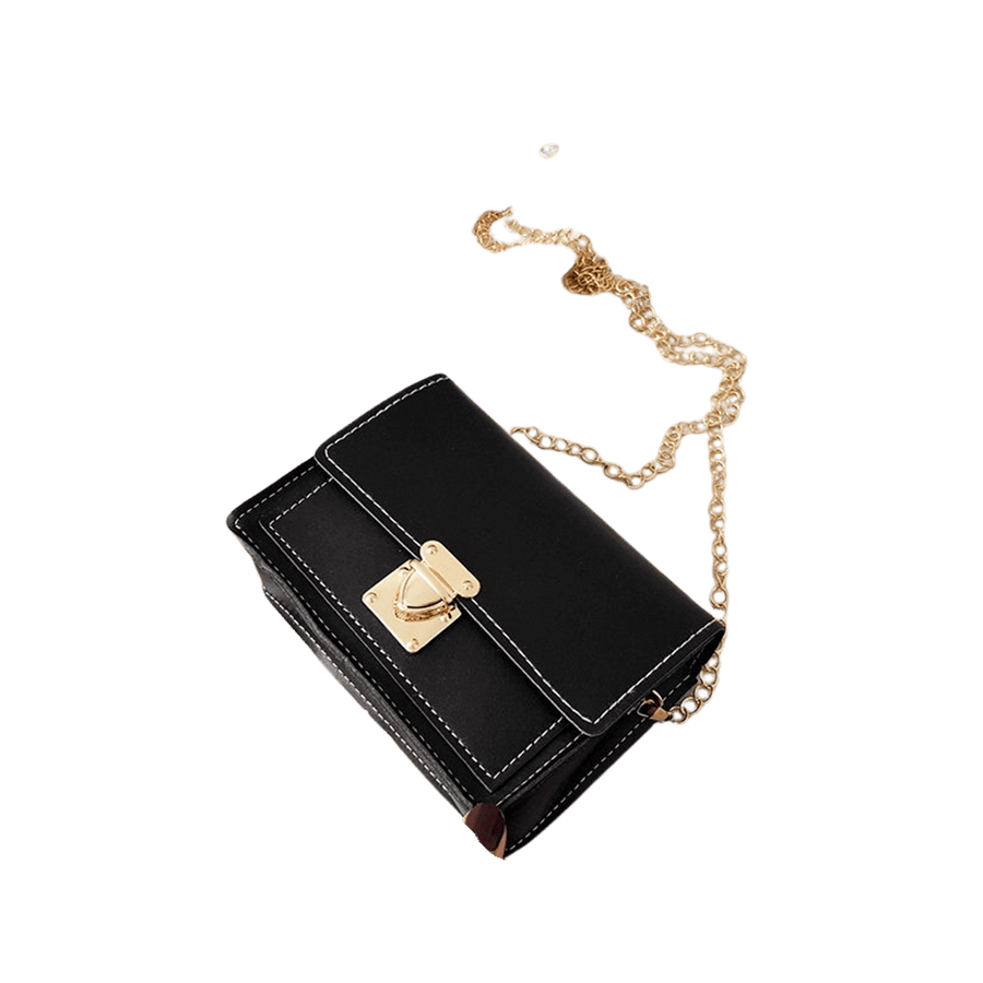 Black ladies crossbody bag with contrast stitching and lock closure