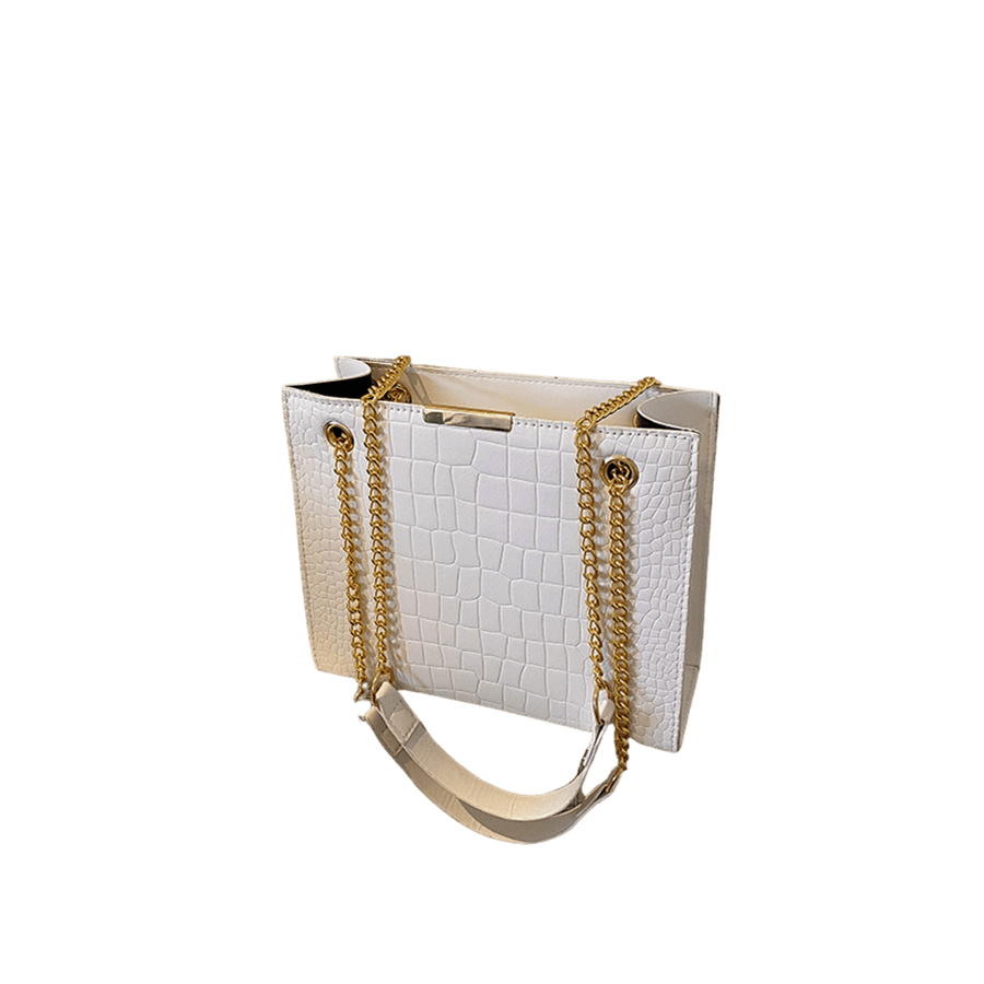 White croco PU ladies handbag with metal edge on the top