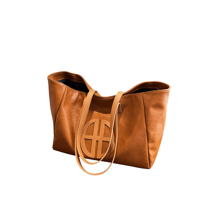 Camel ladies tote with trim PU and decorative PU patch