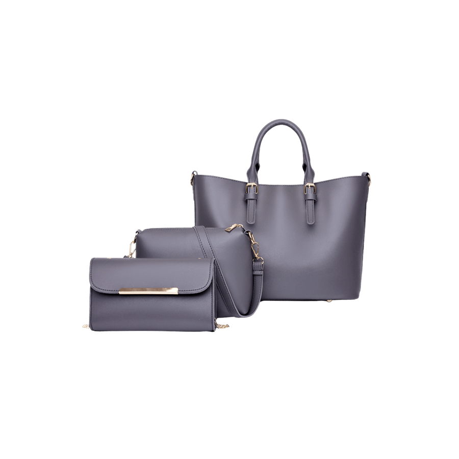 Grey ladies handbag sets with adjustable handle and bottom metal feets