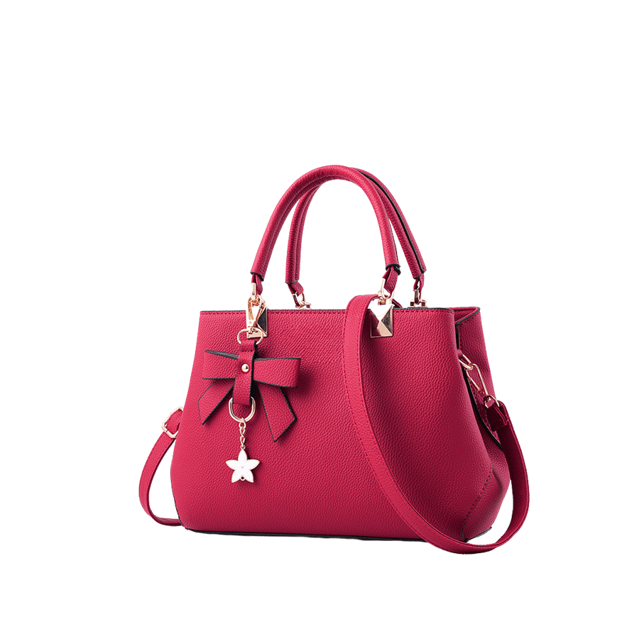 Berry ladies handbag with detachable bowknot hangtag and contrast edge painting