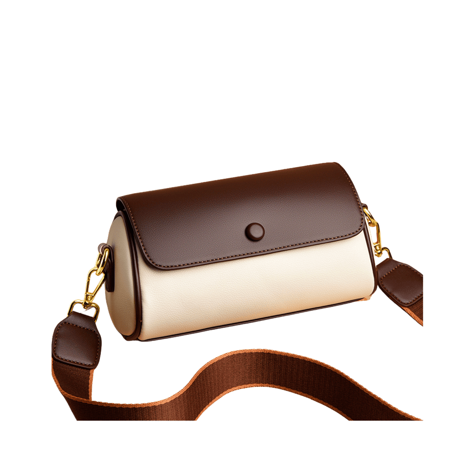 Beige ladies crossbody bag with Brown trim PU and magnetic snap closure