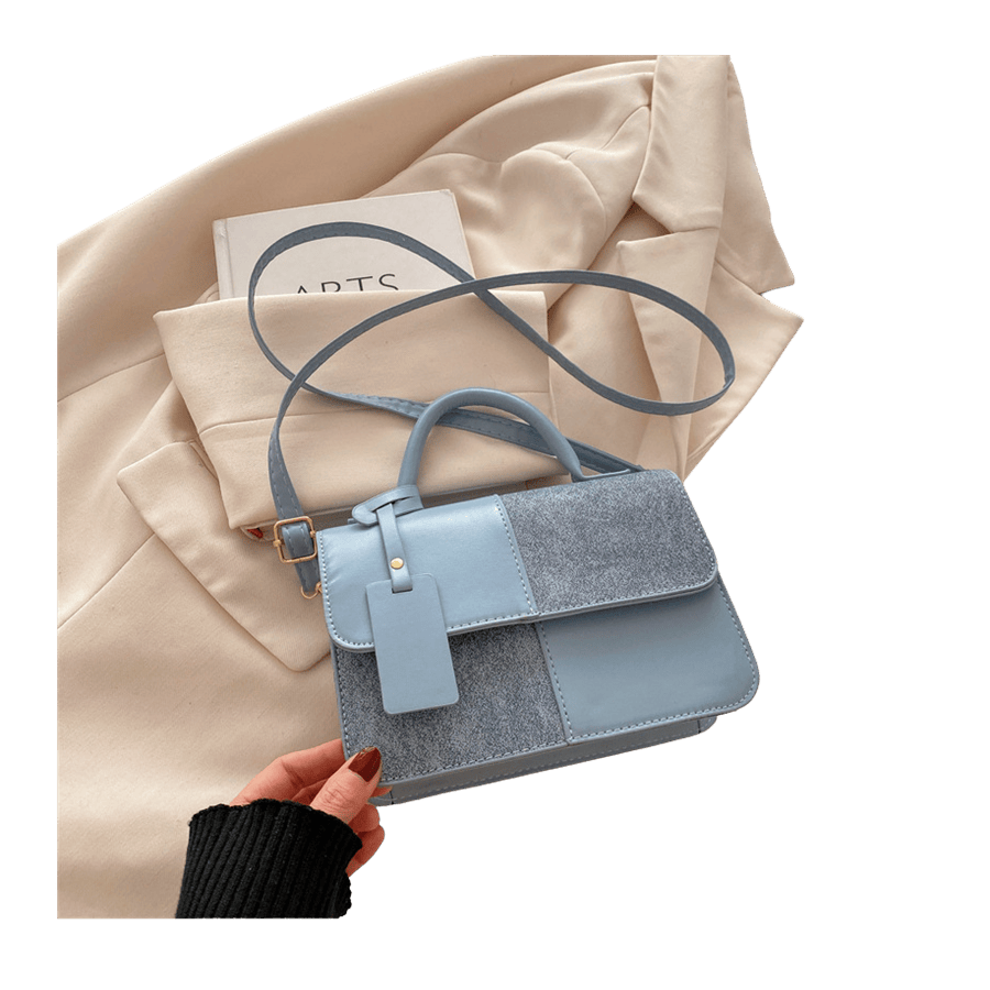 Splicing PU and denim brifecase with detachable PU hangtag and magnetic snap closure