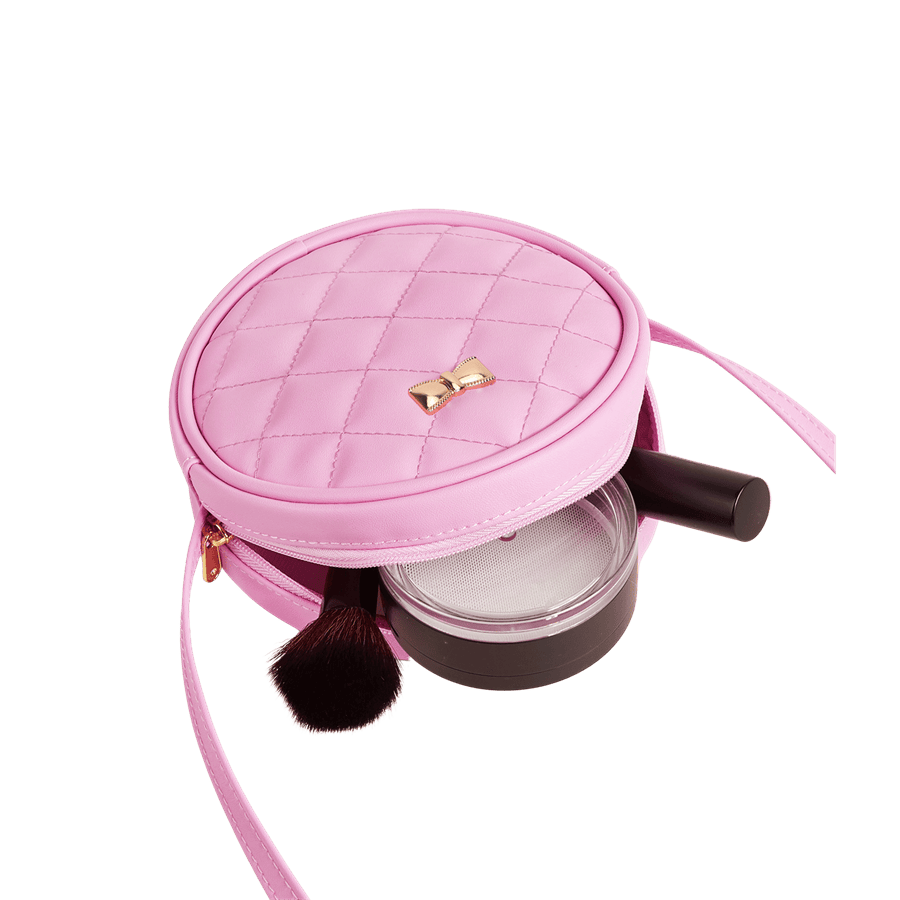 Pink quilting ladies crossbody bag with decorative metal bowknot