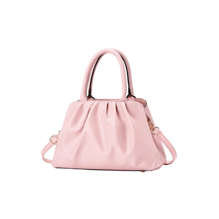 Pink ladies handbag with pleats and metal feets
