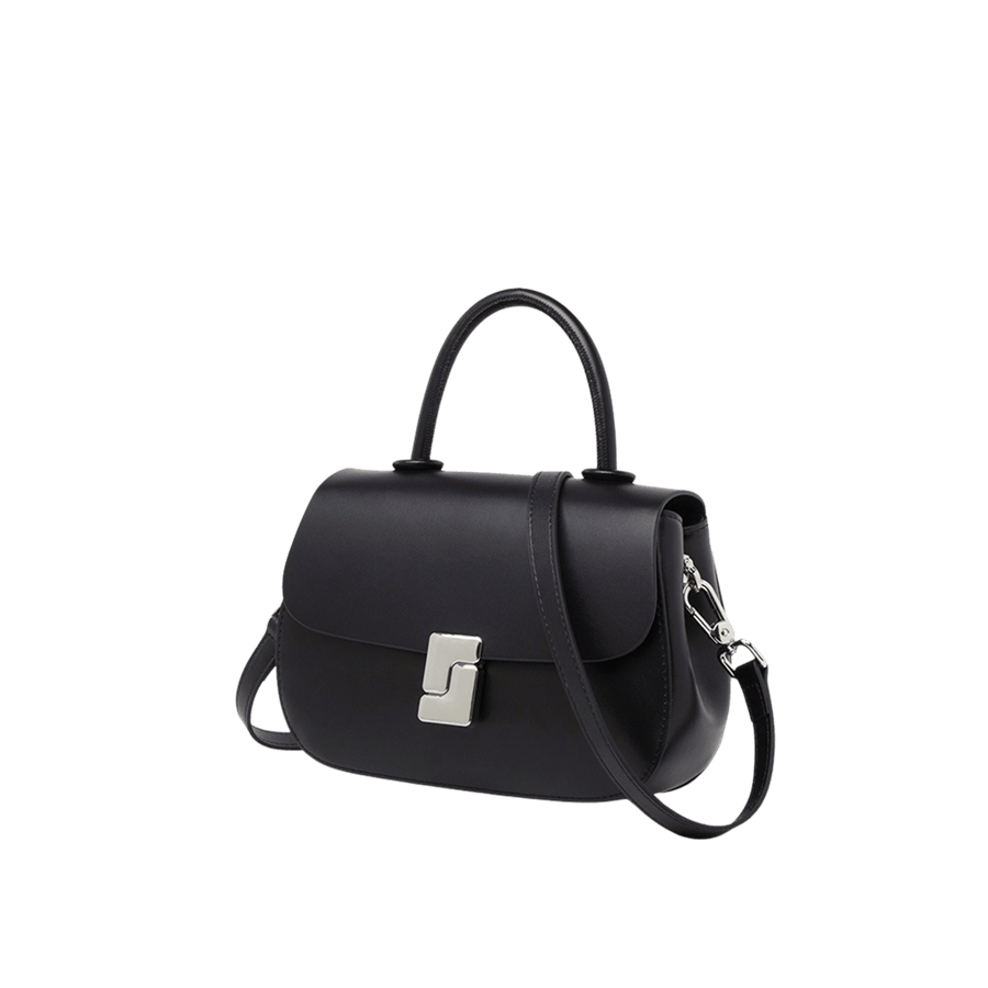 Black ladies handbag with lock closure