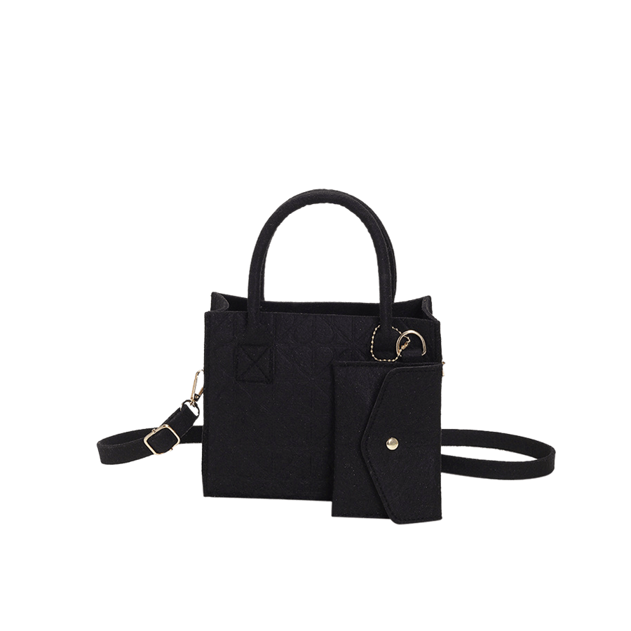 Black embossed ladies handbag sets with detachable small bag