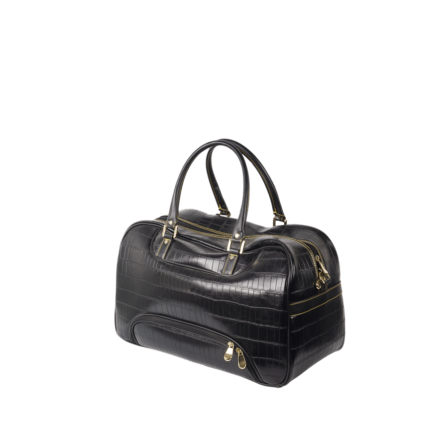 Black Croco PU duffel bag with shoes pocket on the bottom