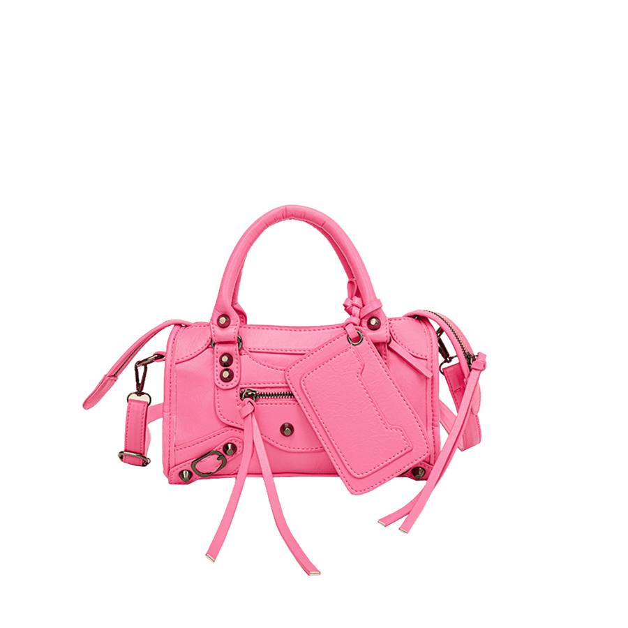 Pink ladies duffel bag with detachable card case and decorative studs