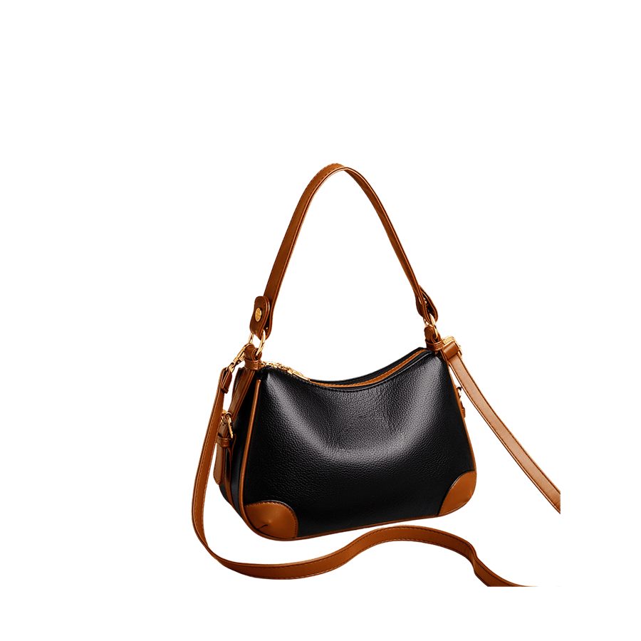 Black ladies handbag with brown trim PU and black edge painting
