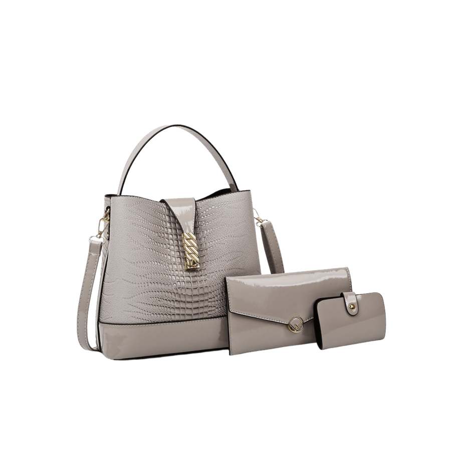 Grey patent PU ladies handbag sets with black edge painting