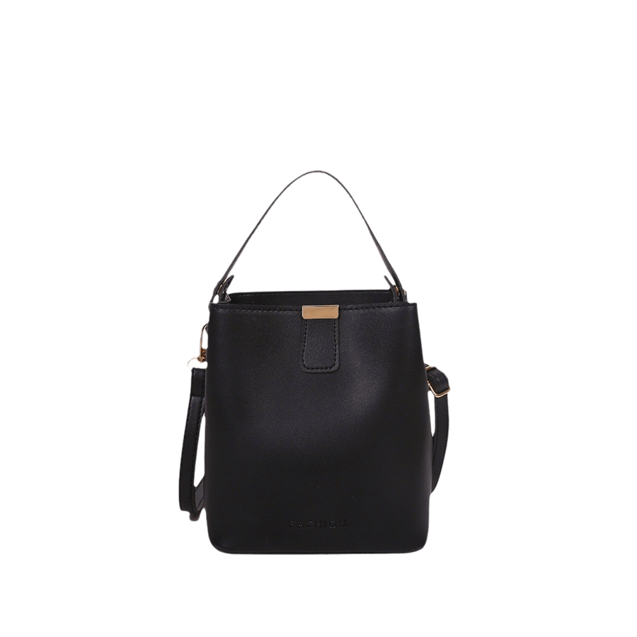 Black ladies bucket bag with magnetic snap closure