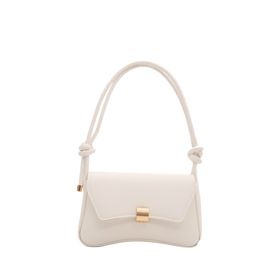 White ladies handbag with knotted handle and lock closure