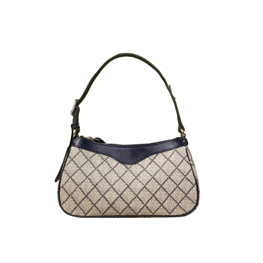Ladies handbag with rhombus prints and black trim PU