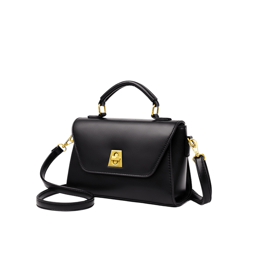 Black ladies handbag with lock closure