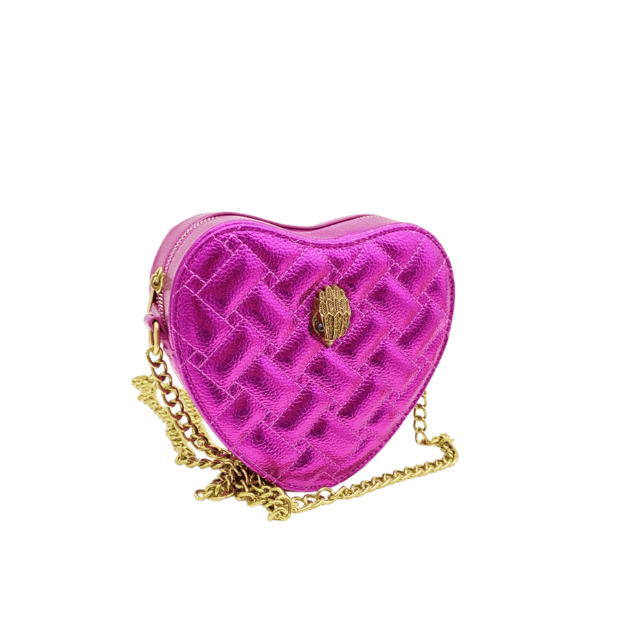 Purple heart-shaped ladies quilting clutch with decorative hardware