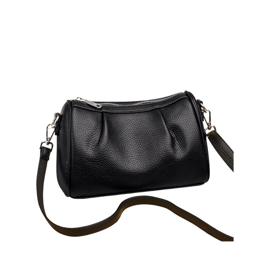 Black pebble PU ladies duffel bag with pleats