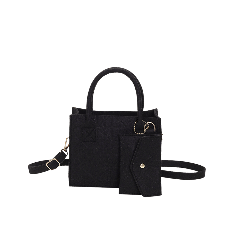 Black embossed ladies handbag with detachable small bag