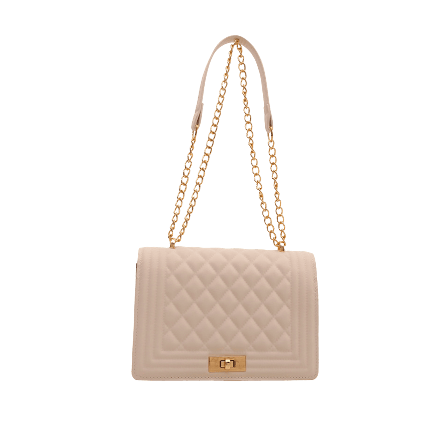 Beige quilting ladies handbag with lock closure