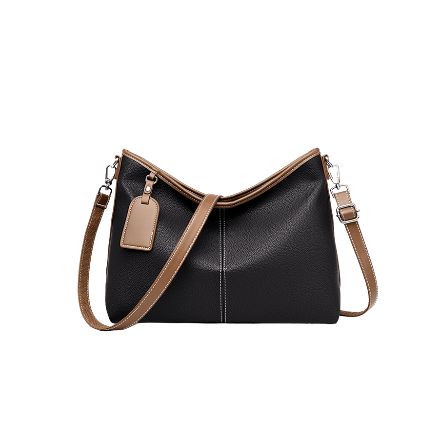 Black ladies hobo bag with brown trim PU and PU hangtag