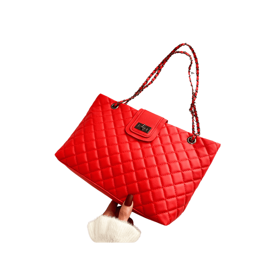 Red quilting ladies tote with lock closure