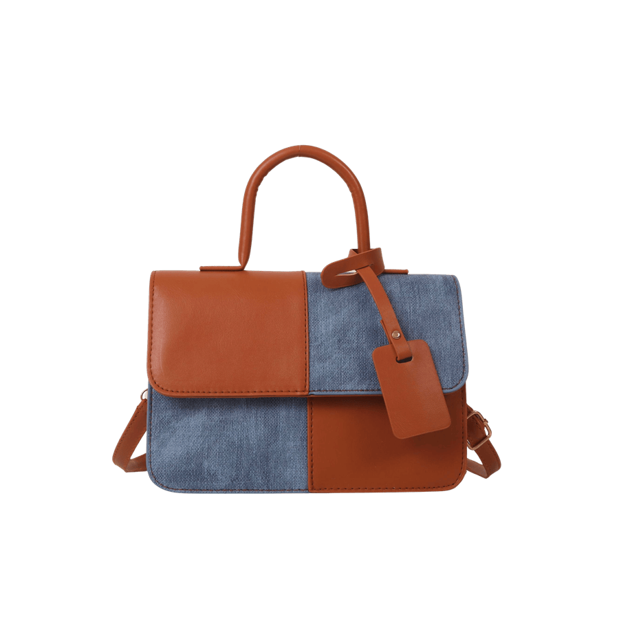 Splicing PU and denim brifecase with detachable PU hangtag and magnetic snap closure