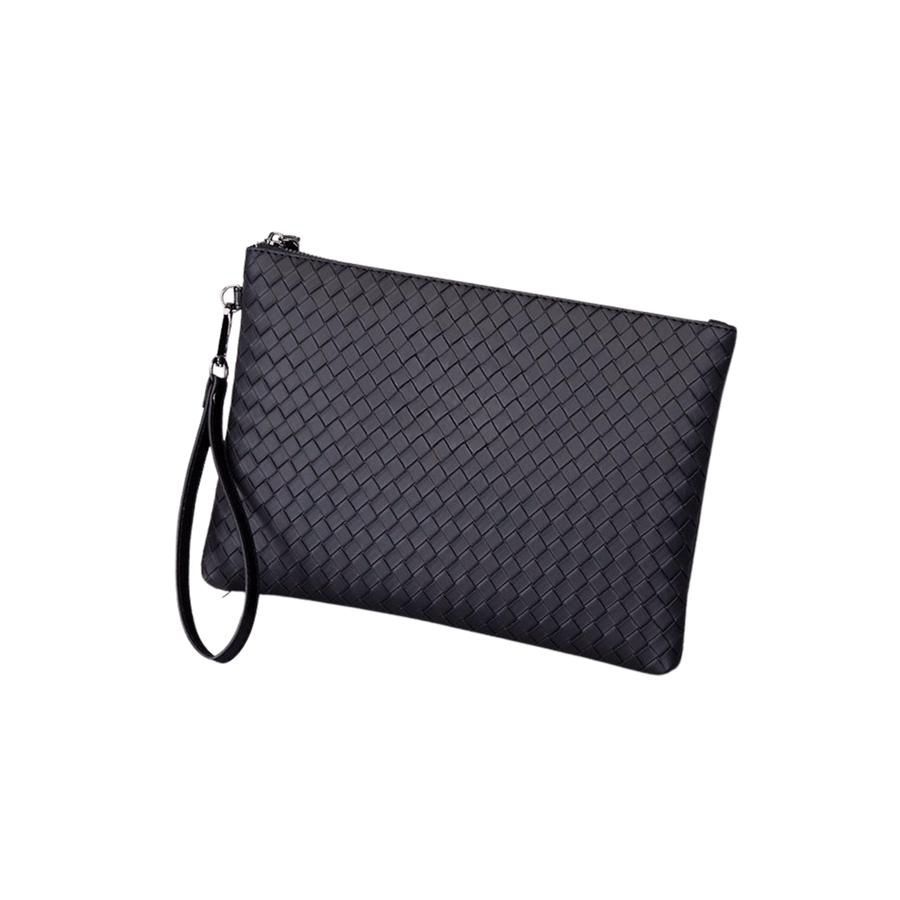 Black weave wrist bag with detachable handle