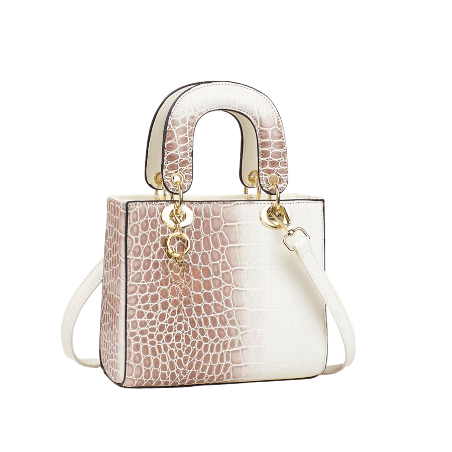 Croco PU ladies handbag with metal eyelets on the handle and contrast edge painting