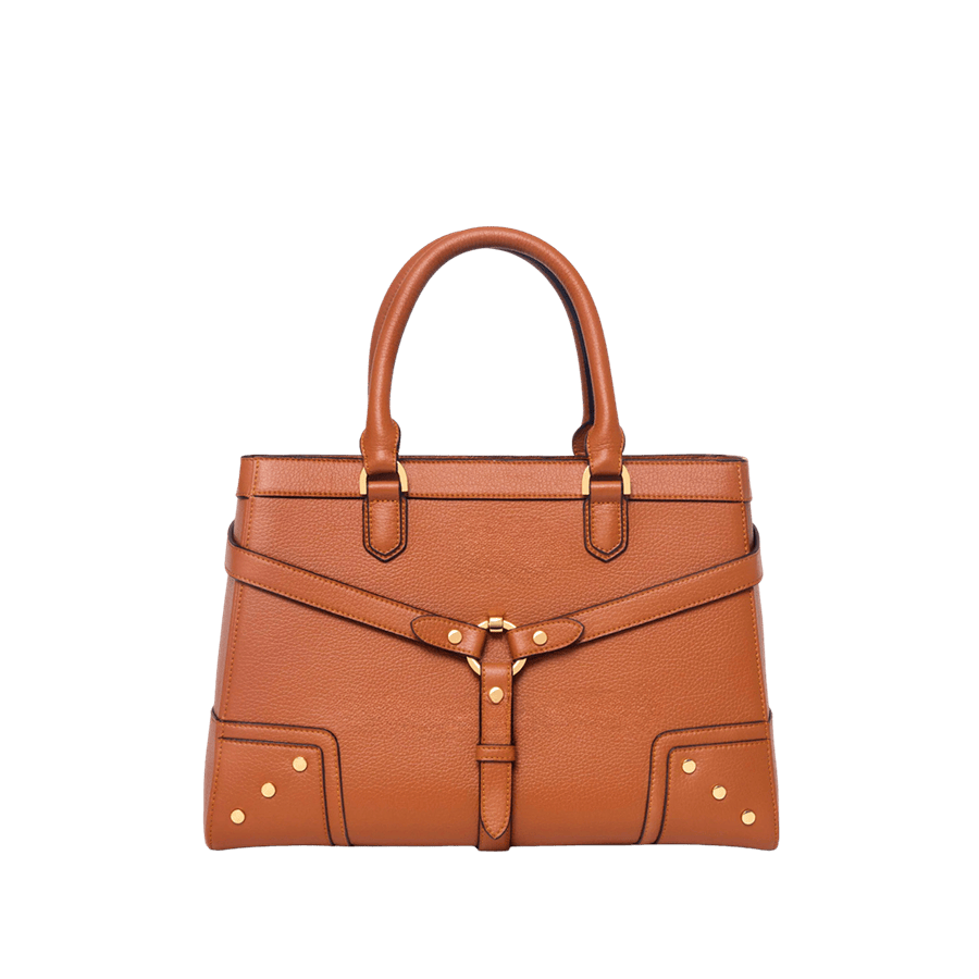 Orange ladies tote with decorative studs and straps
