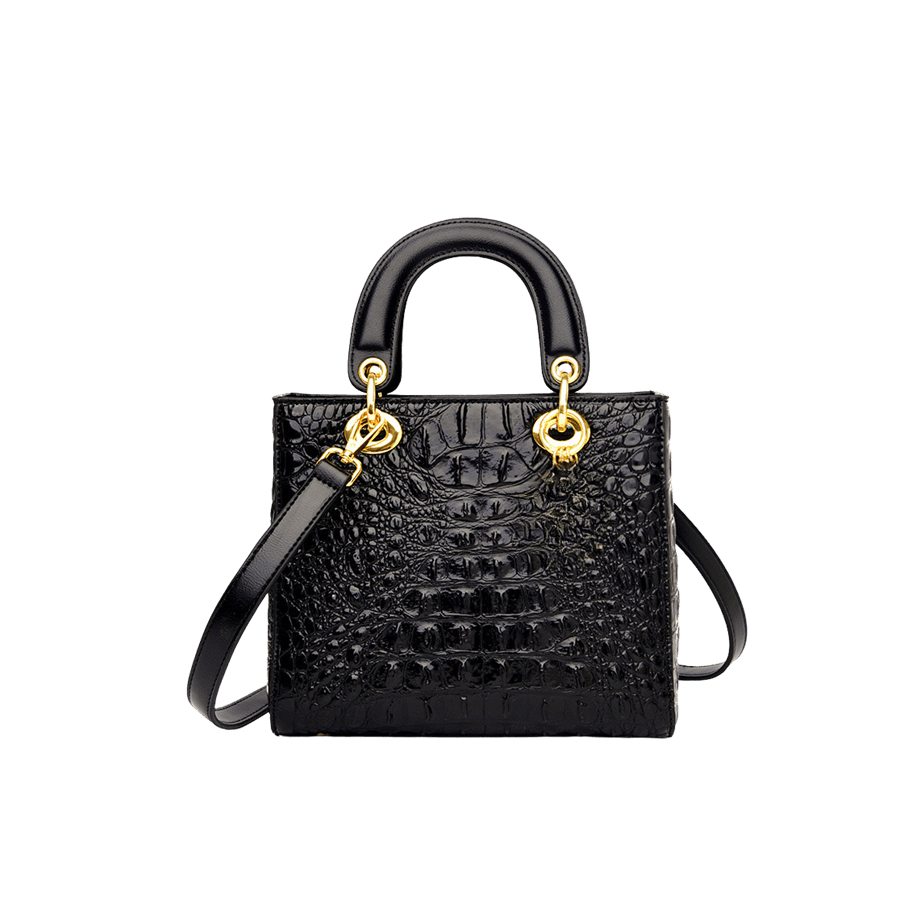 Black croco PU ladies handbag with flat handle