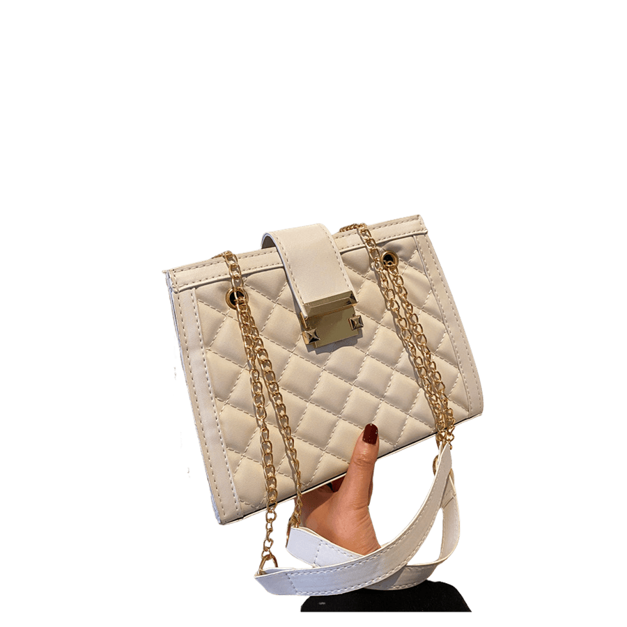 White quilting ladies tote bag with lock closure