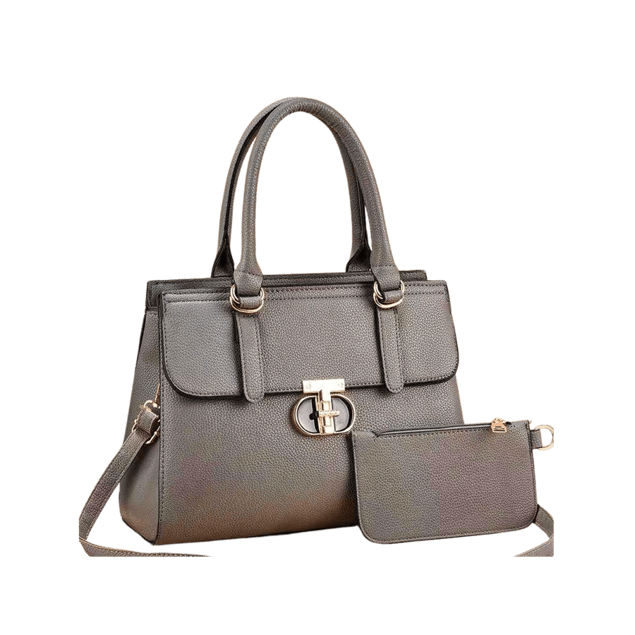 Grey ladies handbag sets with enemal lock and adjustable handle