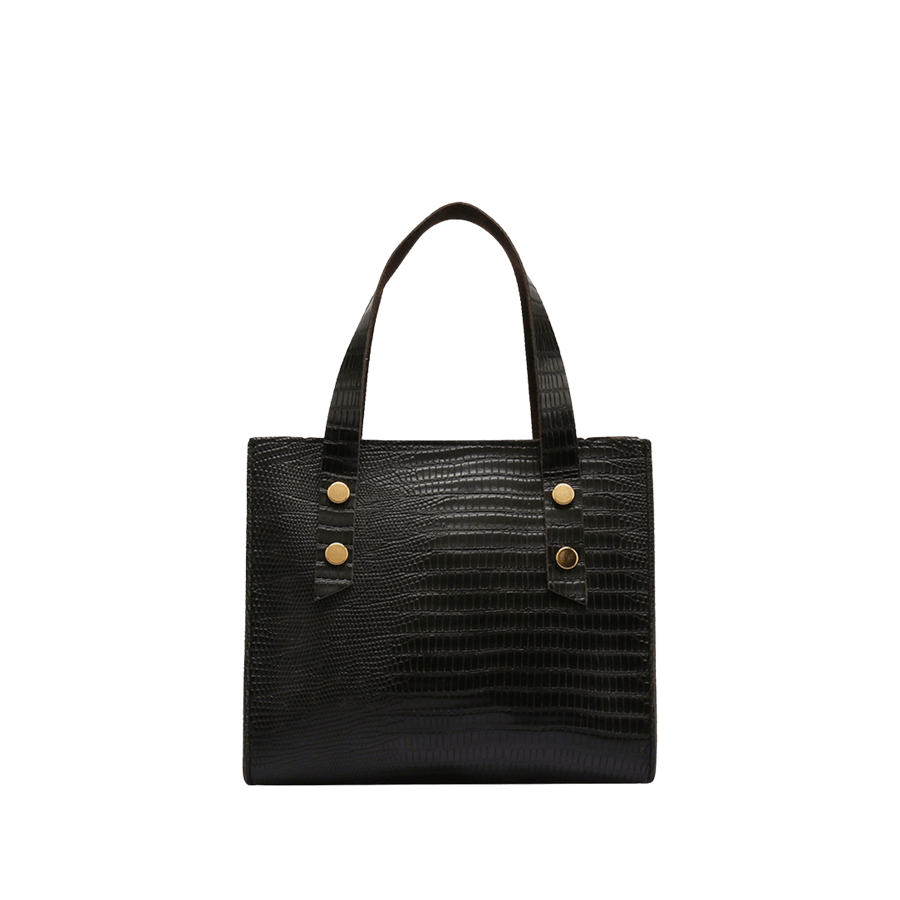 Black croco PU ladies tote with decorative flat studs