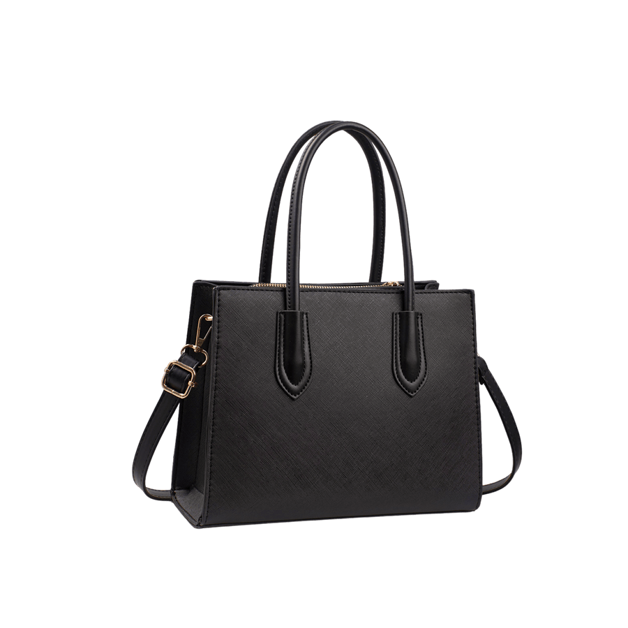 White ladies tote with PU tab of the handle