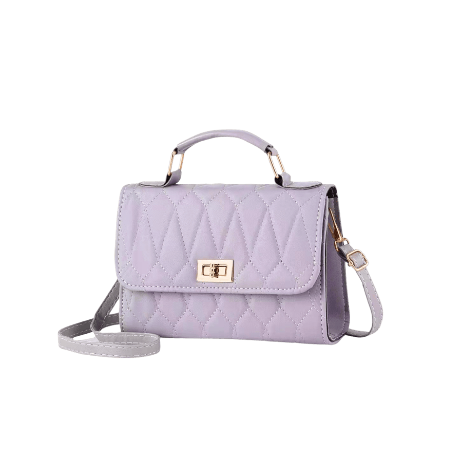 Purple ladies quilting handbag with lock closure