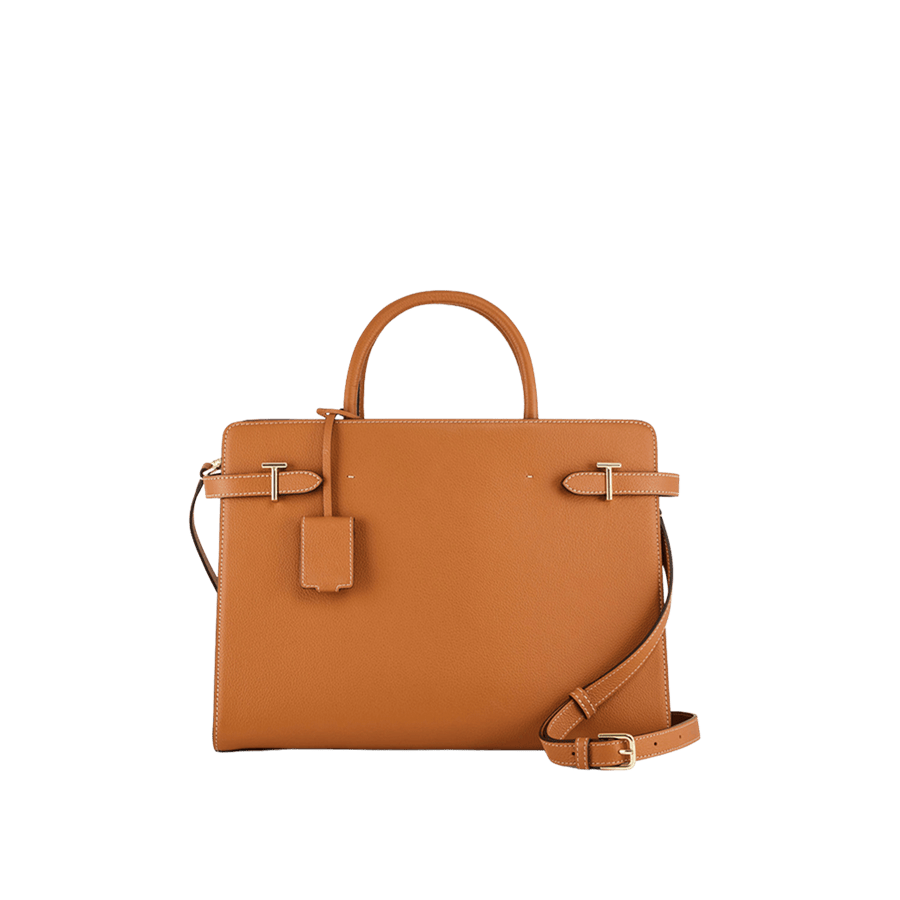 Orange ladies tote with detachable PU hangtag and straps