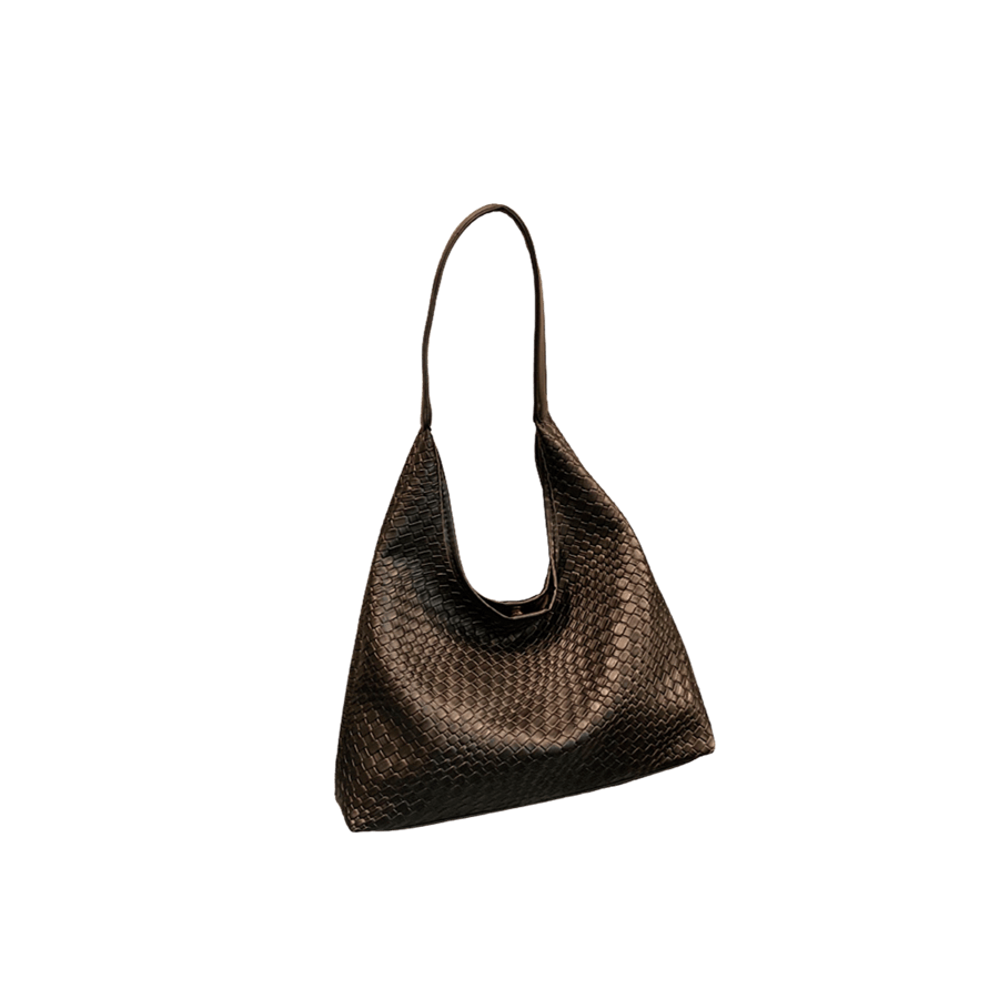 Brown ladies weave hobo bag with magnetic snap closure