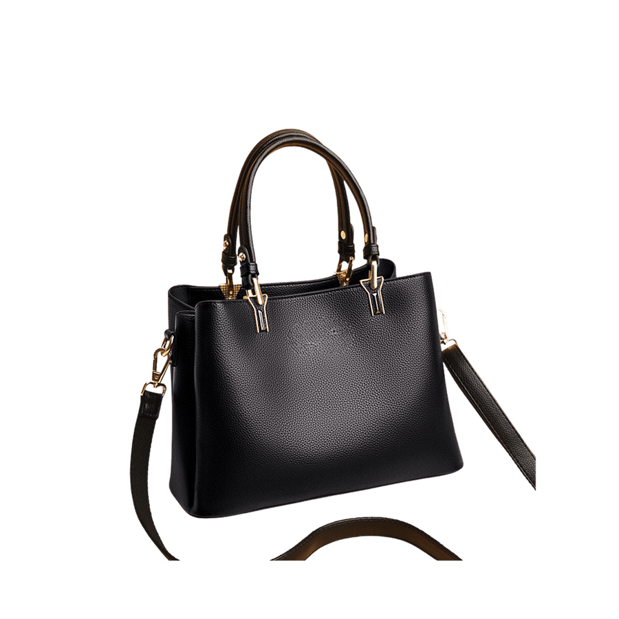 Black pebble PU ladies handbag with metal tab of the handle