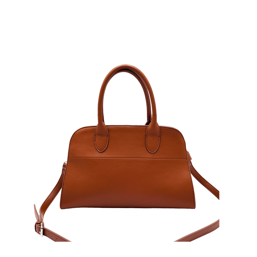 Brown splicing PU ladies handbag with top zip closure