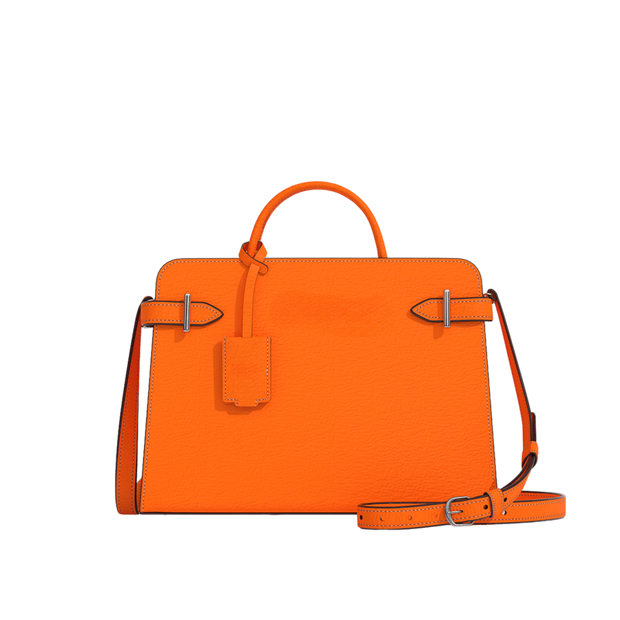 Orange ladies tote with detachable PU hangtag and straps