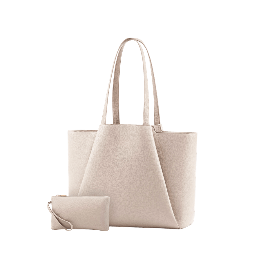 Beige ladies tote sets with pleats on the front