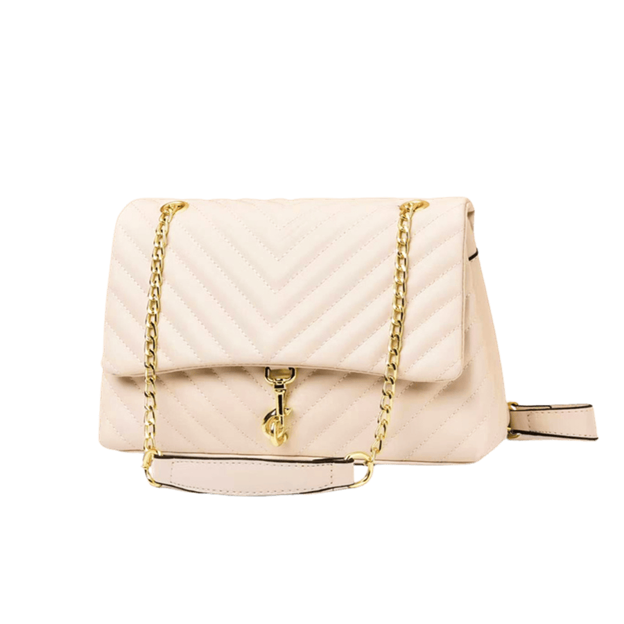 Beige quilting ladies handbag with clips closure and contrast edge painting