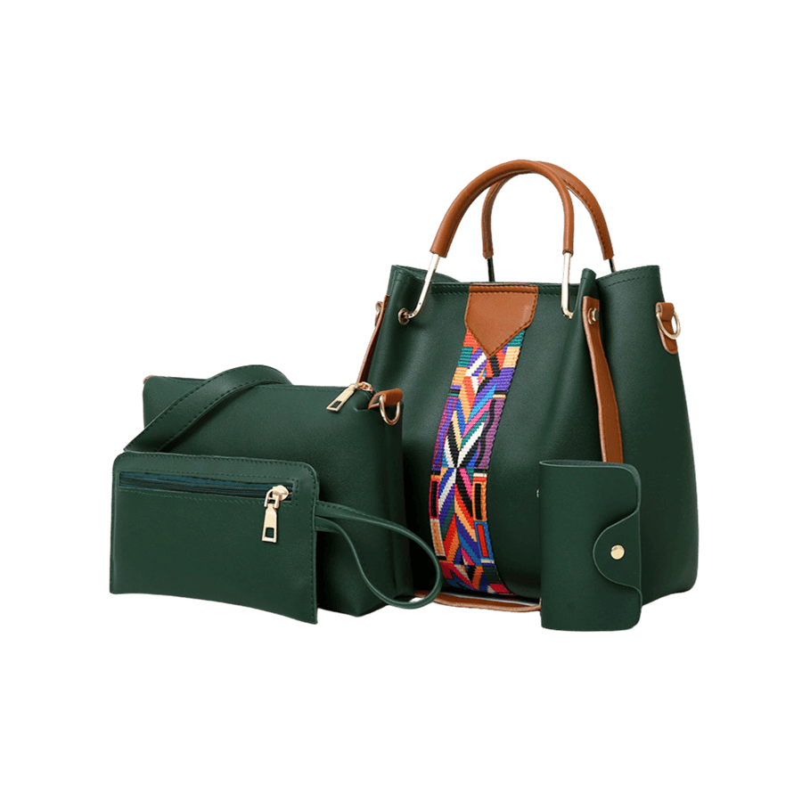 Grey ladies handbag sets with jacquard webbing on the front and metal handle