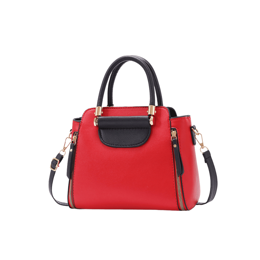 Burgundy ladies handbag with trim PU and metal bar on the handle